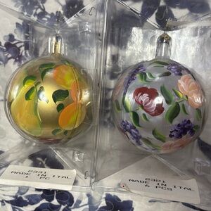 Beautiful Floral and Gold Holiday Ornament Set—Made in Italy
